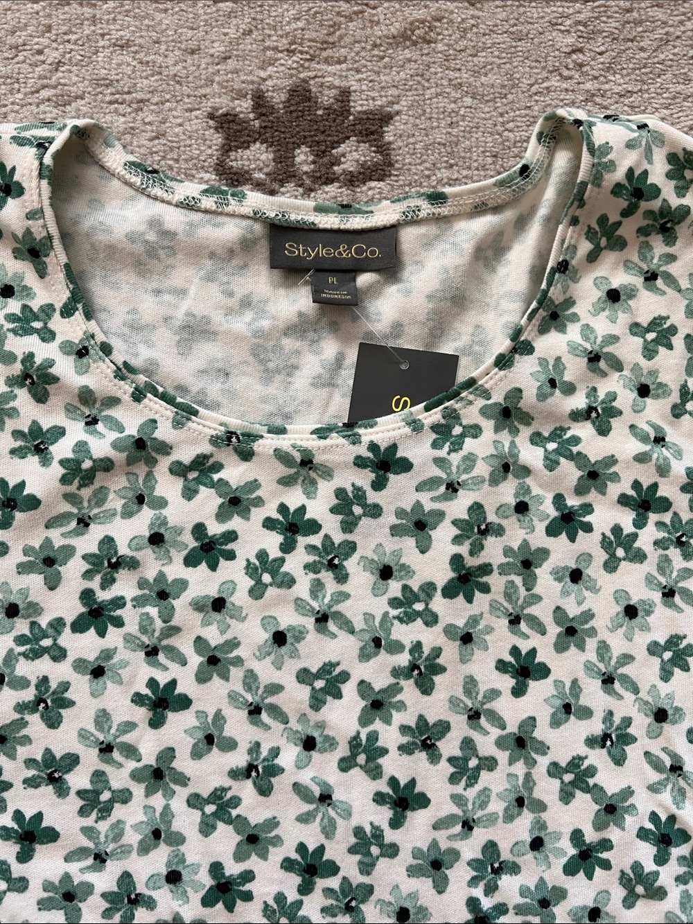 Green and Cream Floral Print Long Sleeve Shirt NWT
